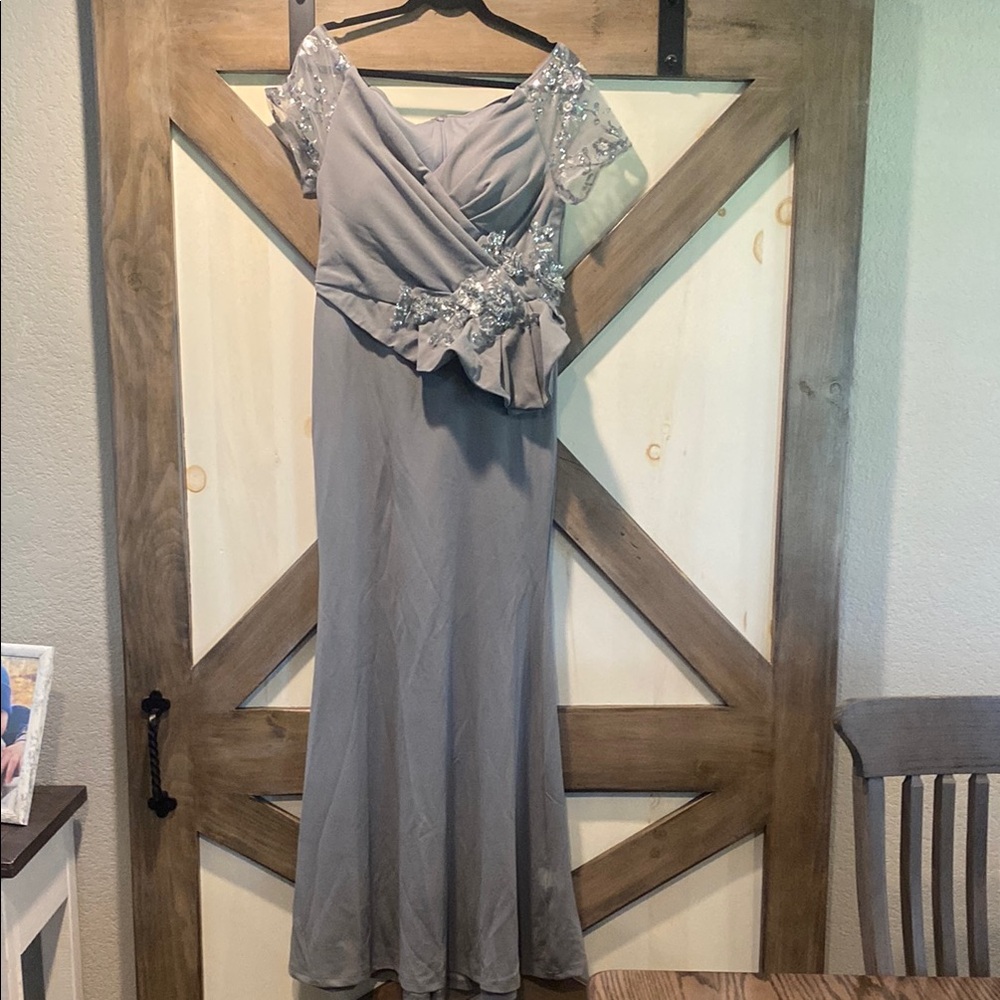 SHEIN Gray Asymmetrical Ruched Maxi Dress Off the Shoulder